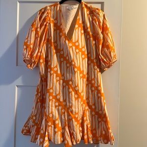Rhode Orange Puff Sleeve Dress XS